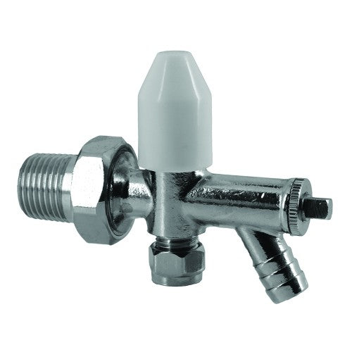 15mm Angled Lockshield Radiator Valve with Drain-Off