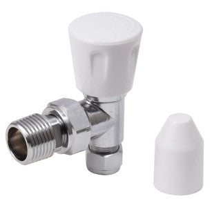 15mm Angled Radiator Valve with Wheelhead & Lockshield Caps